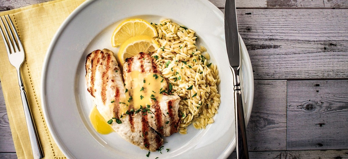 Grilled Tilapia with Orzo and Lemon Butter Sauce