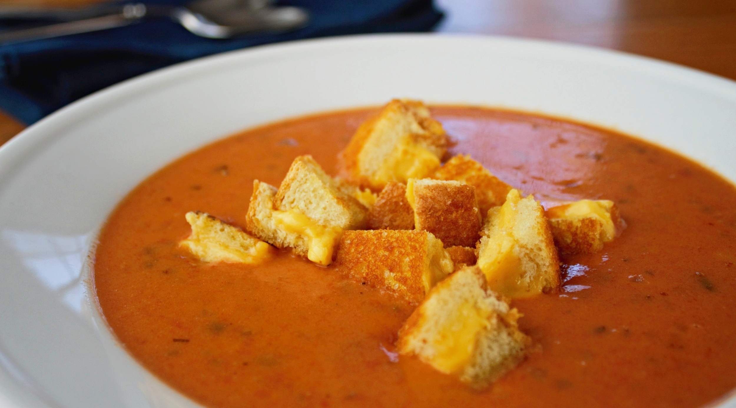 Creamy Tomato Soup with Grilled Cheese Croutons • Saturdays with Frank